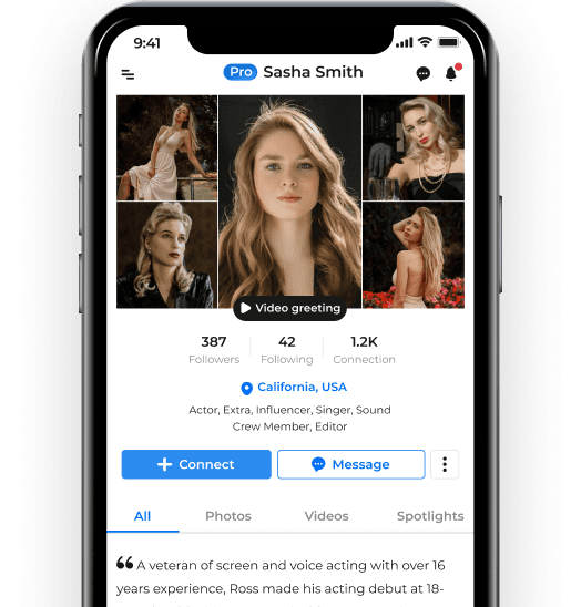 auditions & jobs webpage on mobile